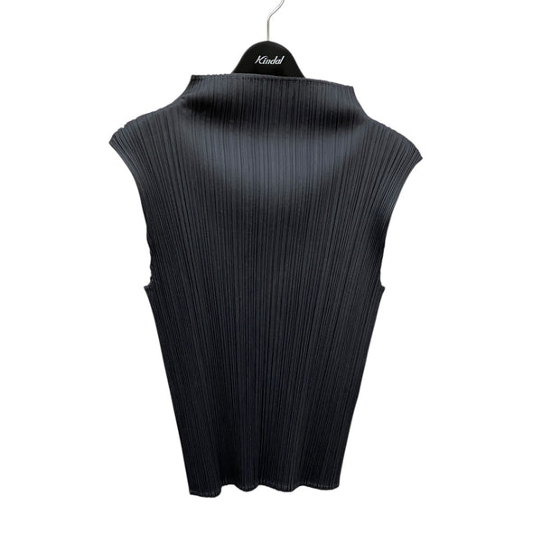 PLEATS PLEASE ノースリーブシャツ プリーツプリーズPLEATS PLEASE シワプリーツバンドカラーノースリーブ