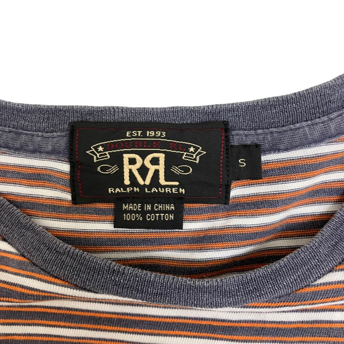 正規品 RRL(ダブルアールエル) ボーダー半袖Tシャツ グレー×オレンジ トップス
