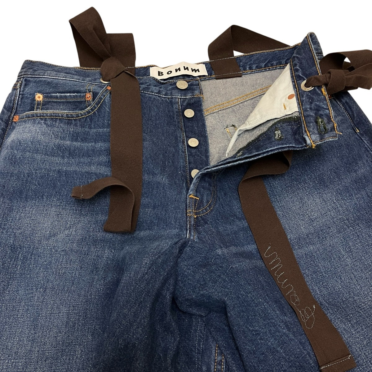 BONNM(ボナム) サスペンダーデニムパンツ インディゴ｜【公式