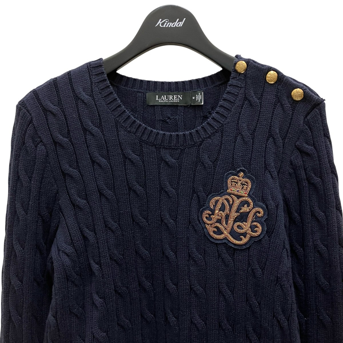 925 肉厚ケーブル編み高襟黒RALPHLAUREN上質大人映え逸品Mサイズ LAUREN RALPH LAUREN(ローレン ラルフ ローレン) ケーブルニット