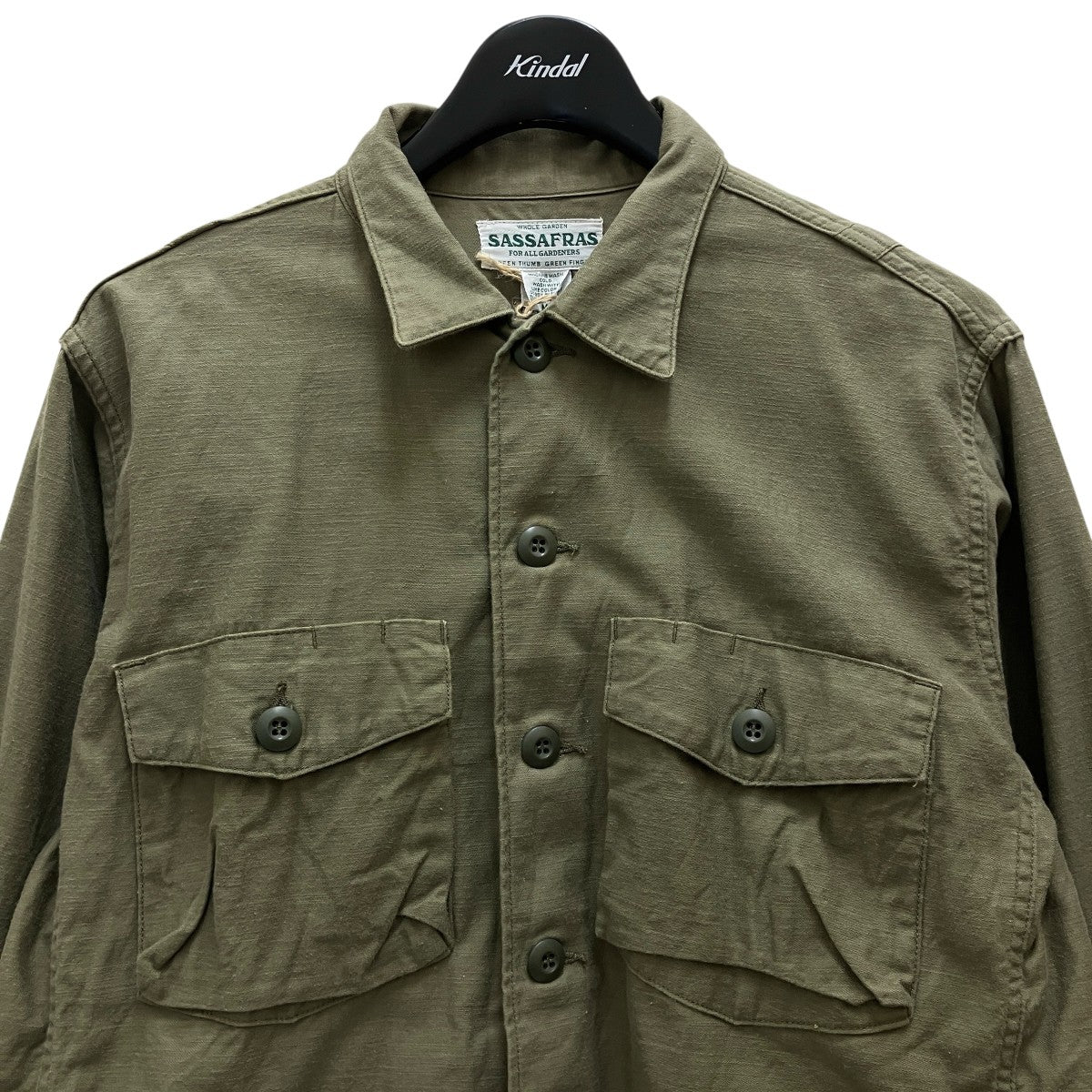 極美品　SASSAFRAS カバーオール オリーブグリーン S SASSAFRAS オリーブグリーン カバーオール S