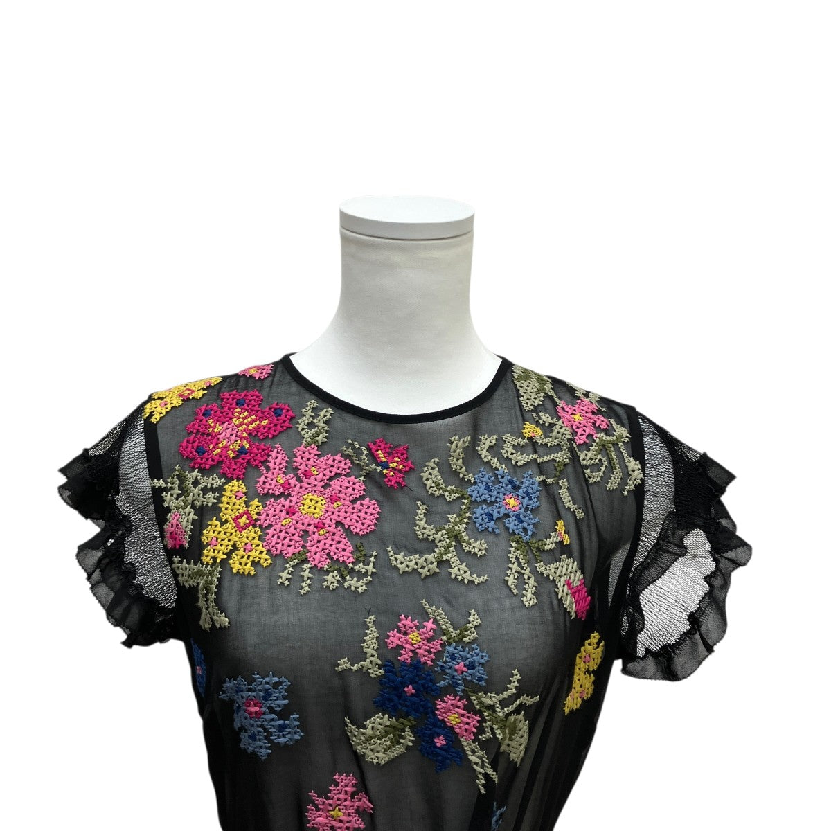 RED VALENTINO 花柄刺繍ベルト付半袖ワンピース 古着・中古-2枚目のアイテム画像