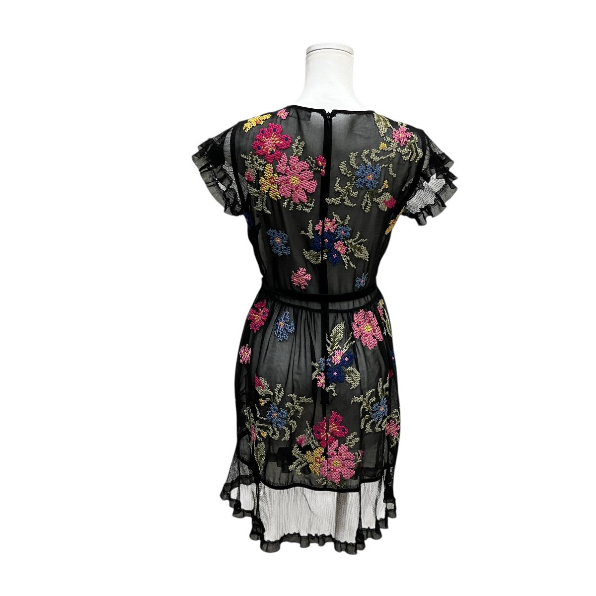 RED VALENTINO 花柄刺繍ベルト付半袖ワンピース 古着・中古-4枚目のアイテム画像