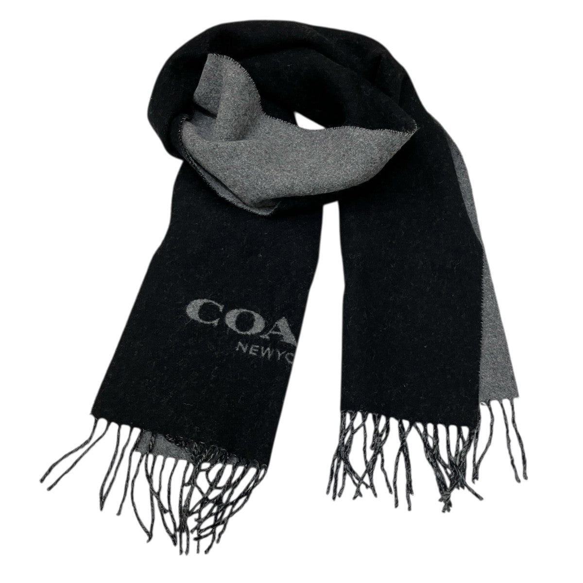 【美品】COACH グレー マフラー カシミヤ コーチ COACH マフラー メンズ ストール カシミヤ混 男女兼用