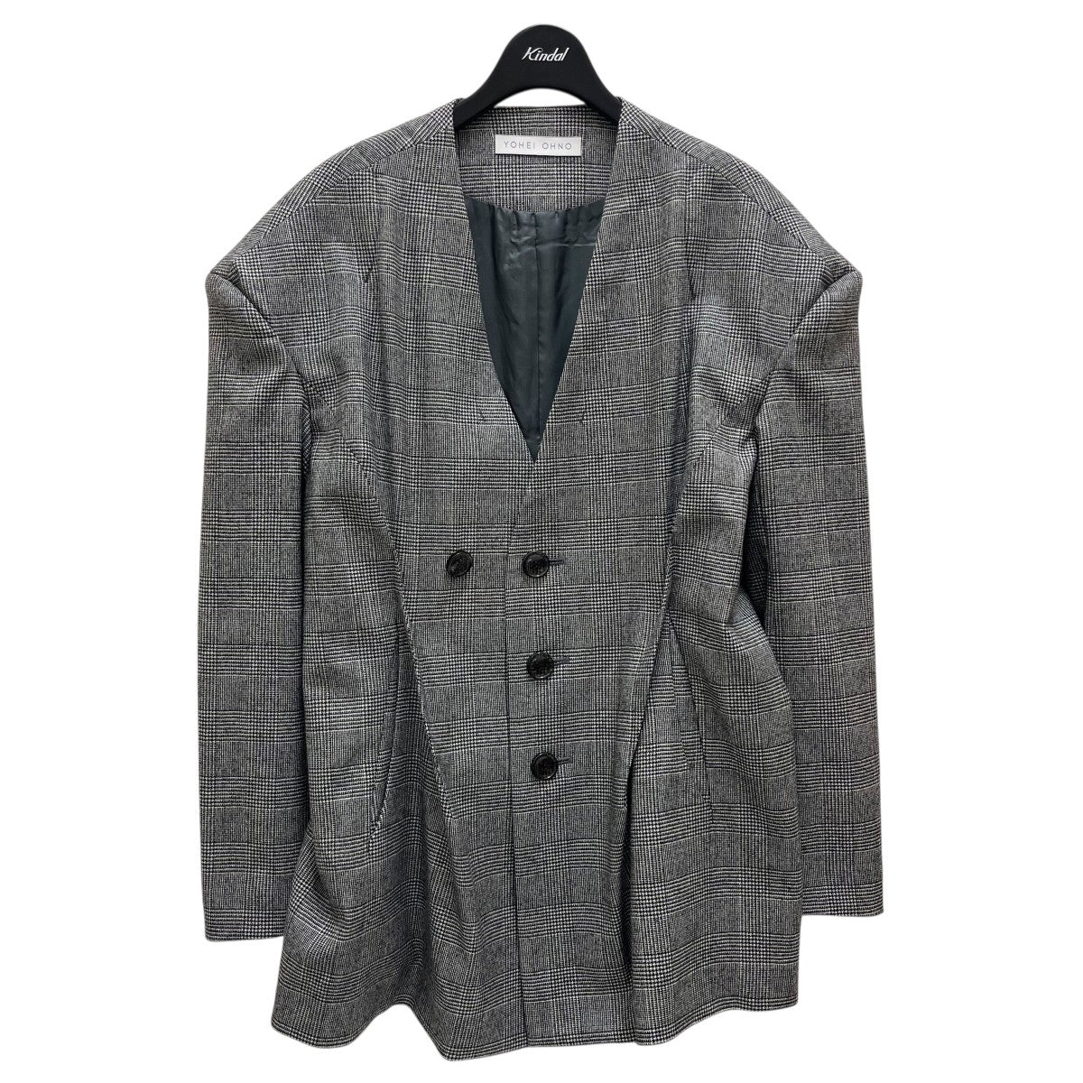 YOHEI OHNO Mayamiki Wool Jacketグレンチェックノーカラージャケット 古着・中古-1枚目のアイテム画像