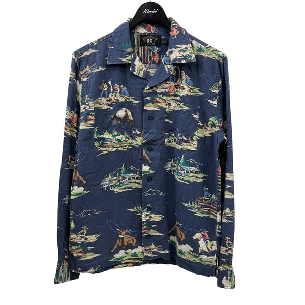 RRL(ダブルアールエル) 総柄オープンカラーシャツ ネイビー サイズ S