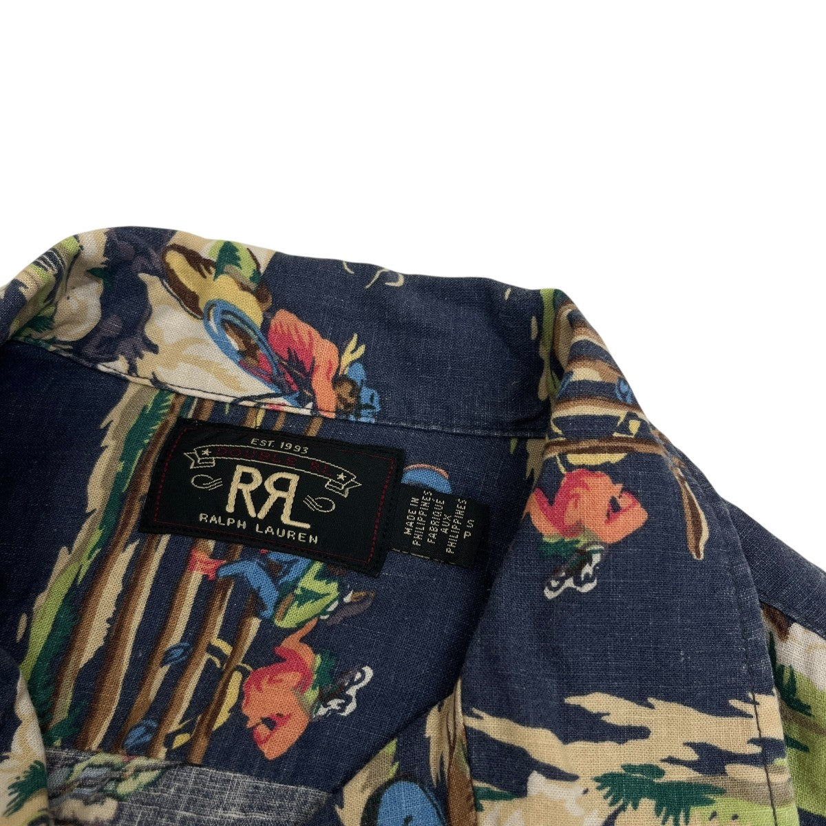 RRL(ダブルアールエル) 総柄オープンカラーシャツ ネイビー サイズ S