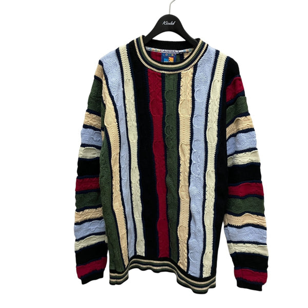 COOGI(クージー) ストライプ柄3Dニット グリーン×アイボリー サイズ XL