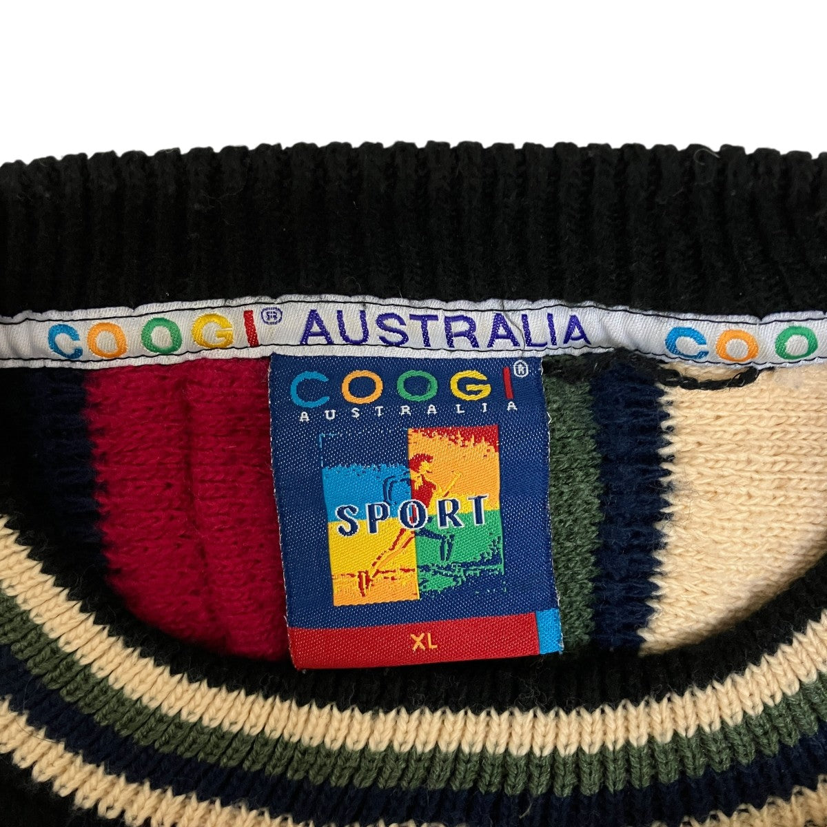 COOGI(クージー) ストライプ柄3Dニット グリーン×アイボリー サイズ XL