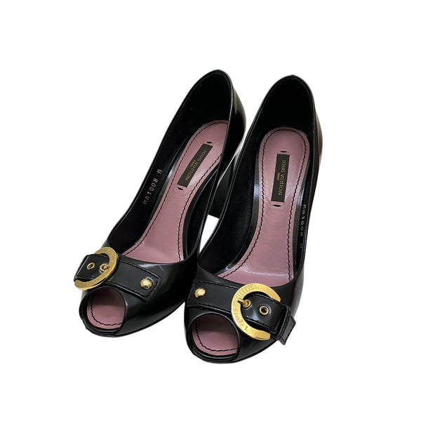 LOUIS VUITTON(ルイヴィトン) オープントゥーパンプス ブラック サイズ