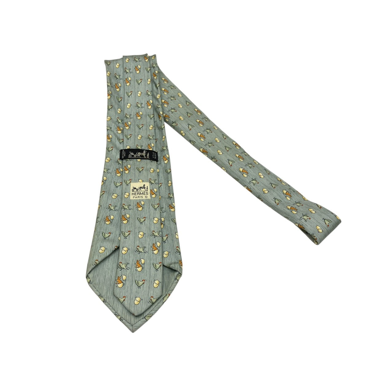 HERMES ウサギ＆ニワトリ柄ネクタイ 古着・中古-3枚目のアイテム画像