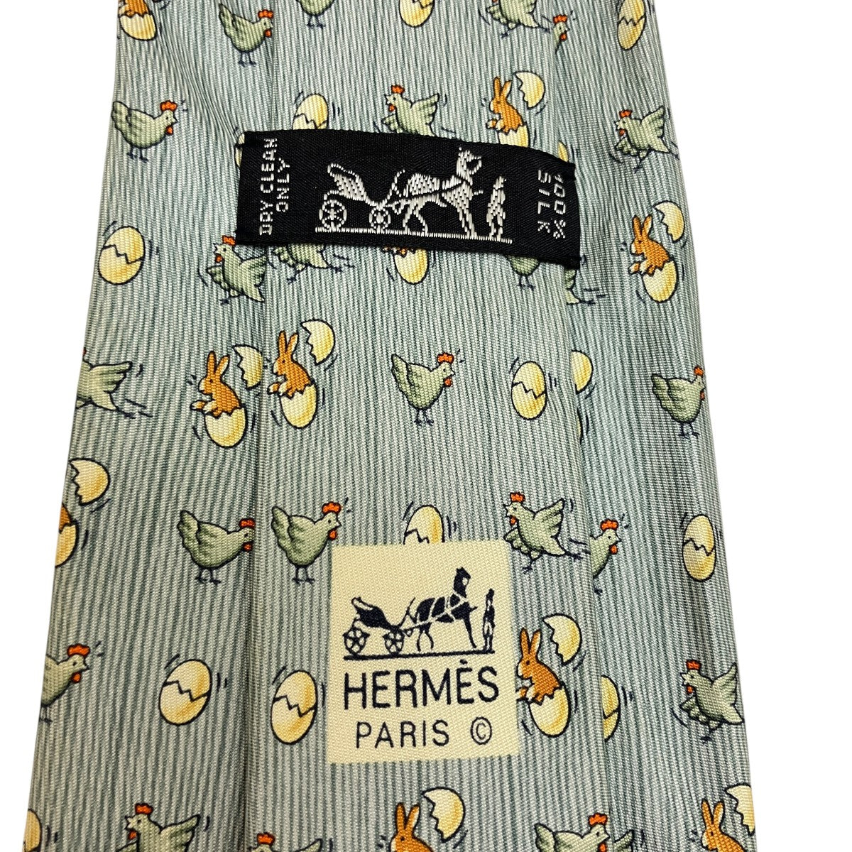 HERMES ウサギ＆ニワトリ柄ネクタイ 古着・中古-4枚目のアイテム画像
