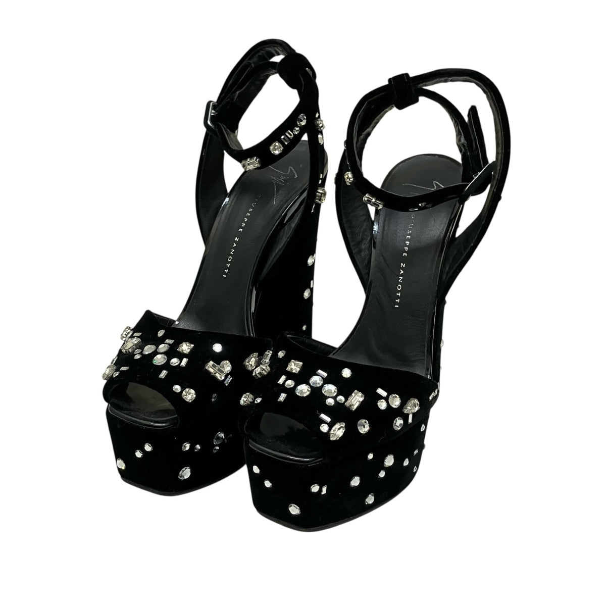 GIUSEPPE ZANOTTI ラインストーンベロアサンダル 古着・中古-1枚目のアイテム画像