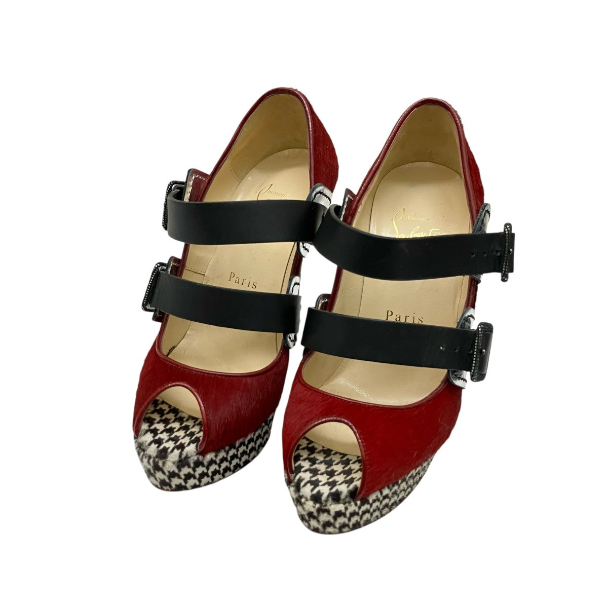 Christian Louboutin ハラコオープントゥーパンプス 古着・中古-1枚目のアイテム画像