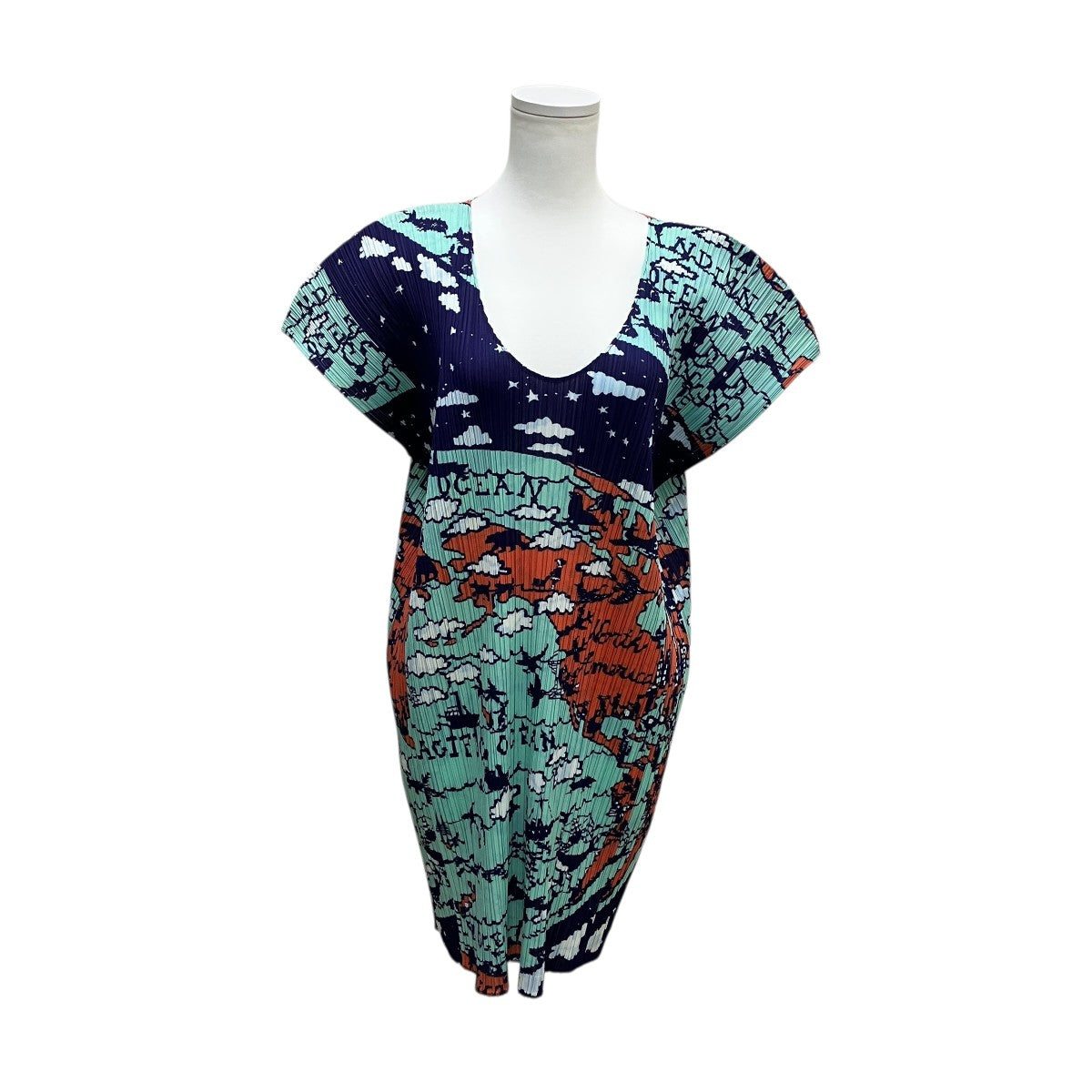 PLEATS PLEASE World Map Ocean総柄ロングプリーツブラウスPP23-JT607 古着・中古-1枚目のアイテム画像