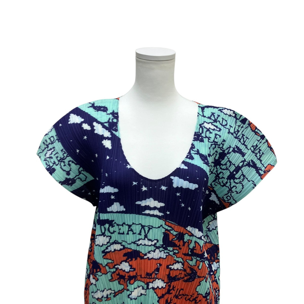 PLEATS PLEASE World Map Ocean総柄ロングプリーツブラウスPP23-JT607 古着・中古-2枚目のアイテム画像