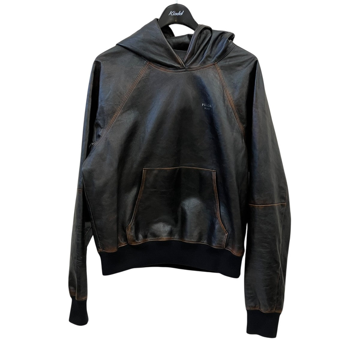 PRADA ナッパレザー フーディーレザープルオーバーパーカーUPW549 S000 古着・中古-1枚目のアイテム画像