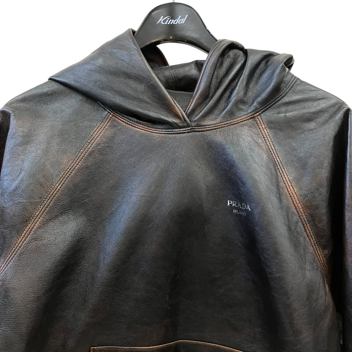 PRADA ナッパレザー フーディーレザープルオーバーパーカーUPW549 S000 古着・中古-3枚目のアイテム画像