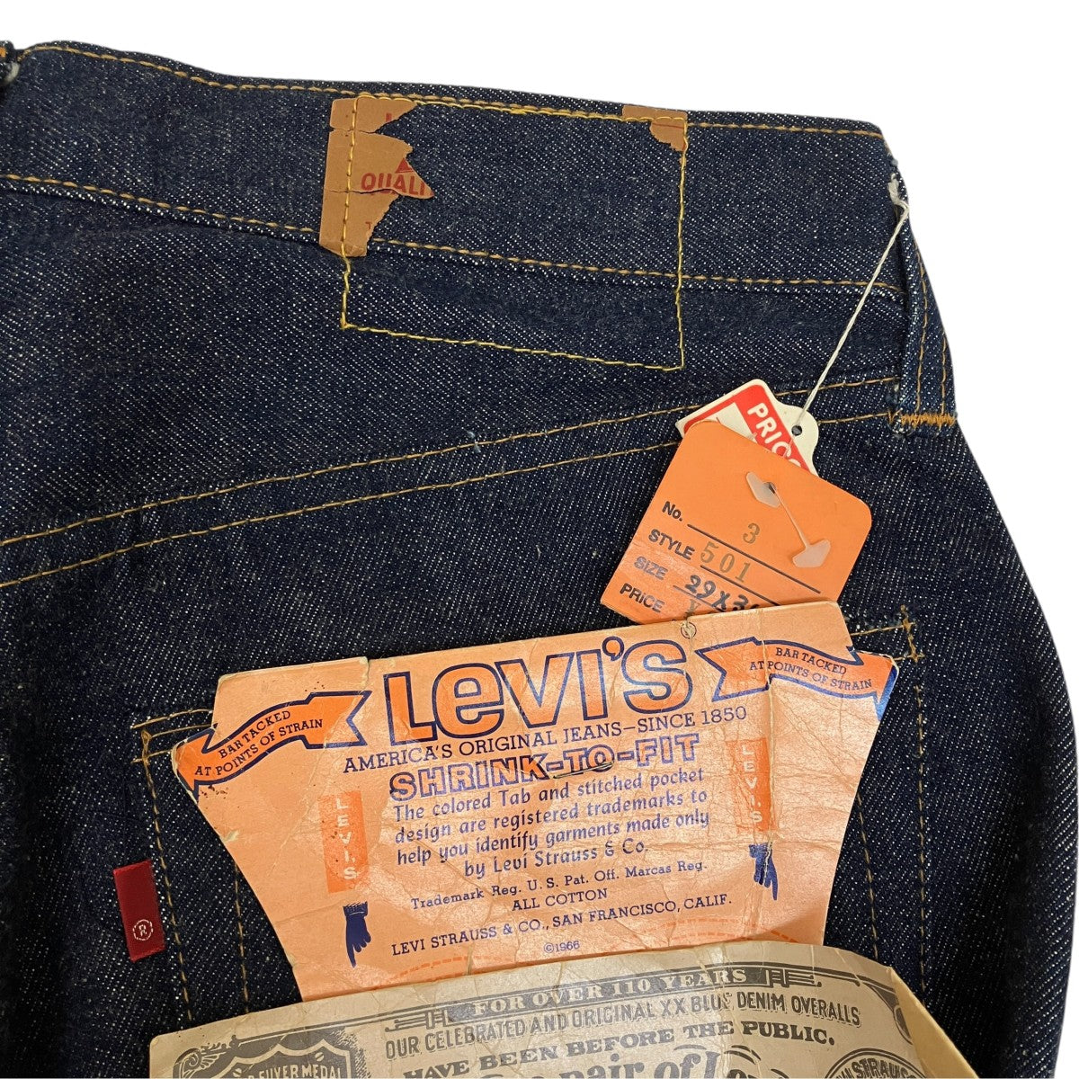 70’sVintage 501 刻印16 フラッシャー付き濃紺デニムパンツ