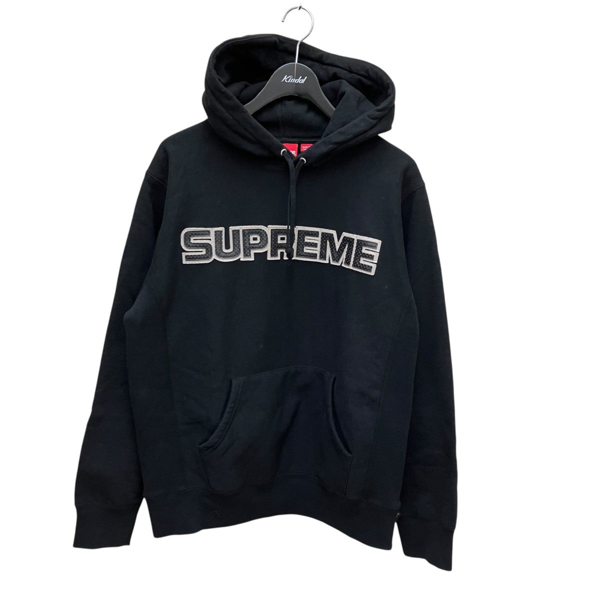 18FW Perforated Leather Hooded Sweatshirtフロントロゴプルオーバーパーカー