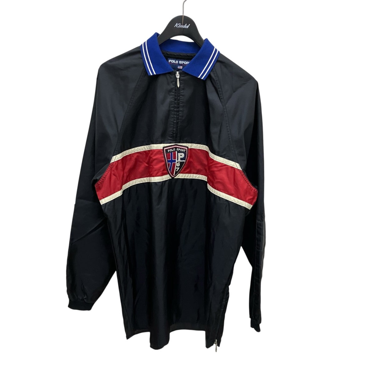 POLO SPORT 90’s香港製 フロントシールドパッチハーフジップナイロンプルオーバー 古着・中古-1枚目のアイテム画像