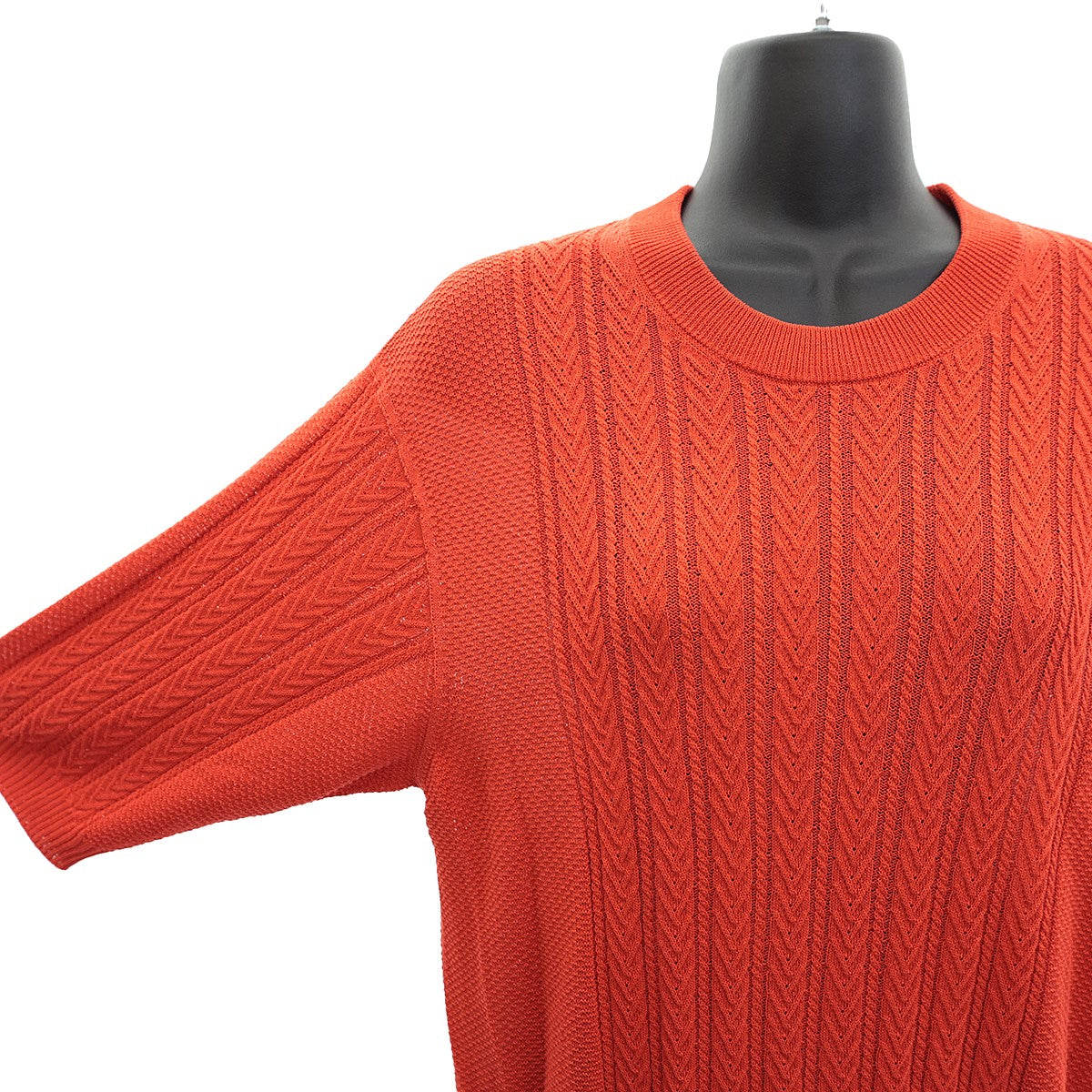 unfil(アンフィル) high twist cotton cable-knit sweater  red半袖ケーブルニットプルオーバーONSP-UW146