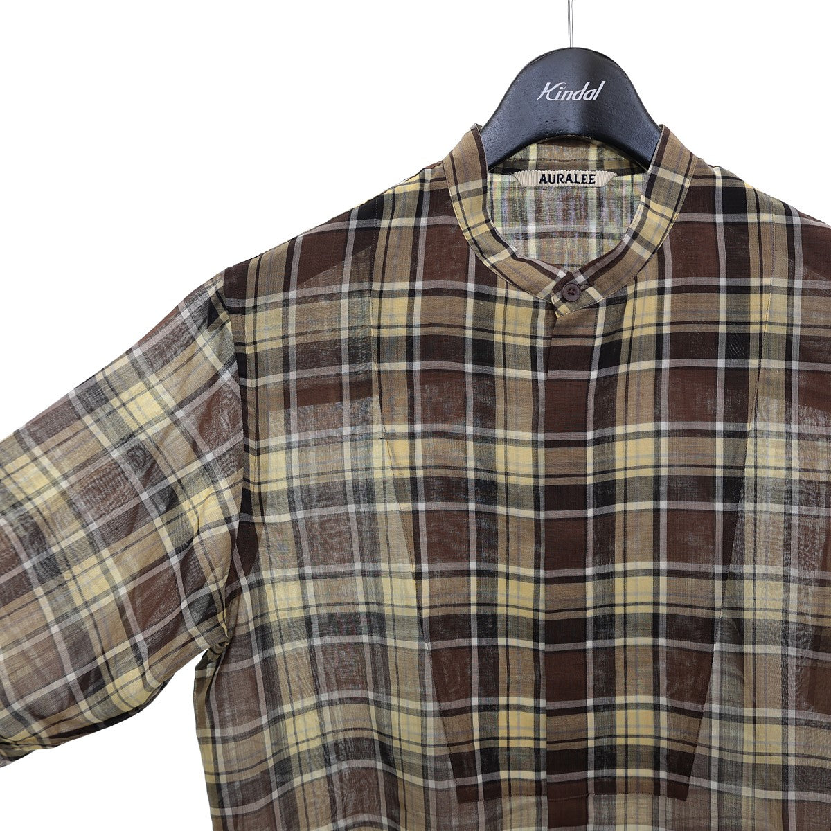 AURALEE(オーラリー) 21AWWOOL RECYCLE POLYESTER SHEER CLOTH STAND COLLAR  SHIRTチェックバンドカラーシャツA21AS01RC