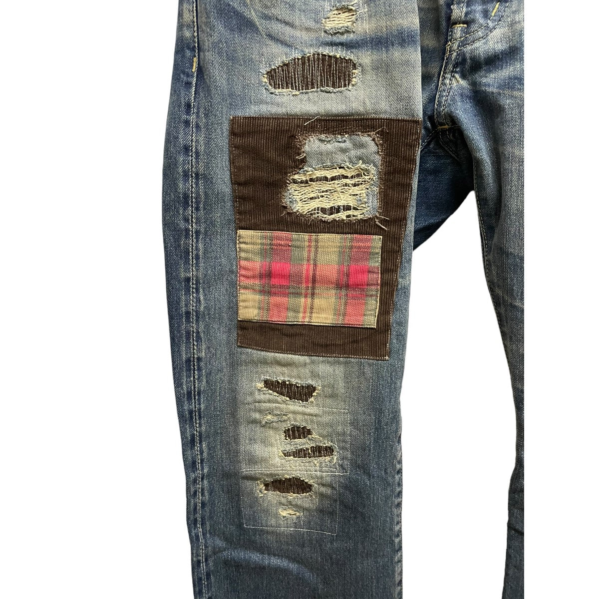 スタッズ パッチワーク ストレート デニムパンツ 0224AP07