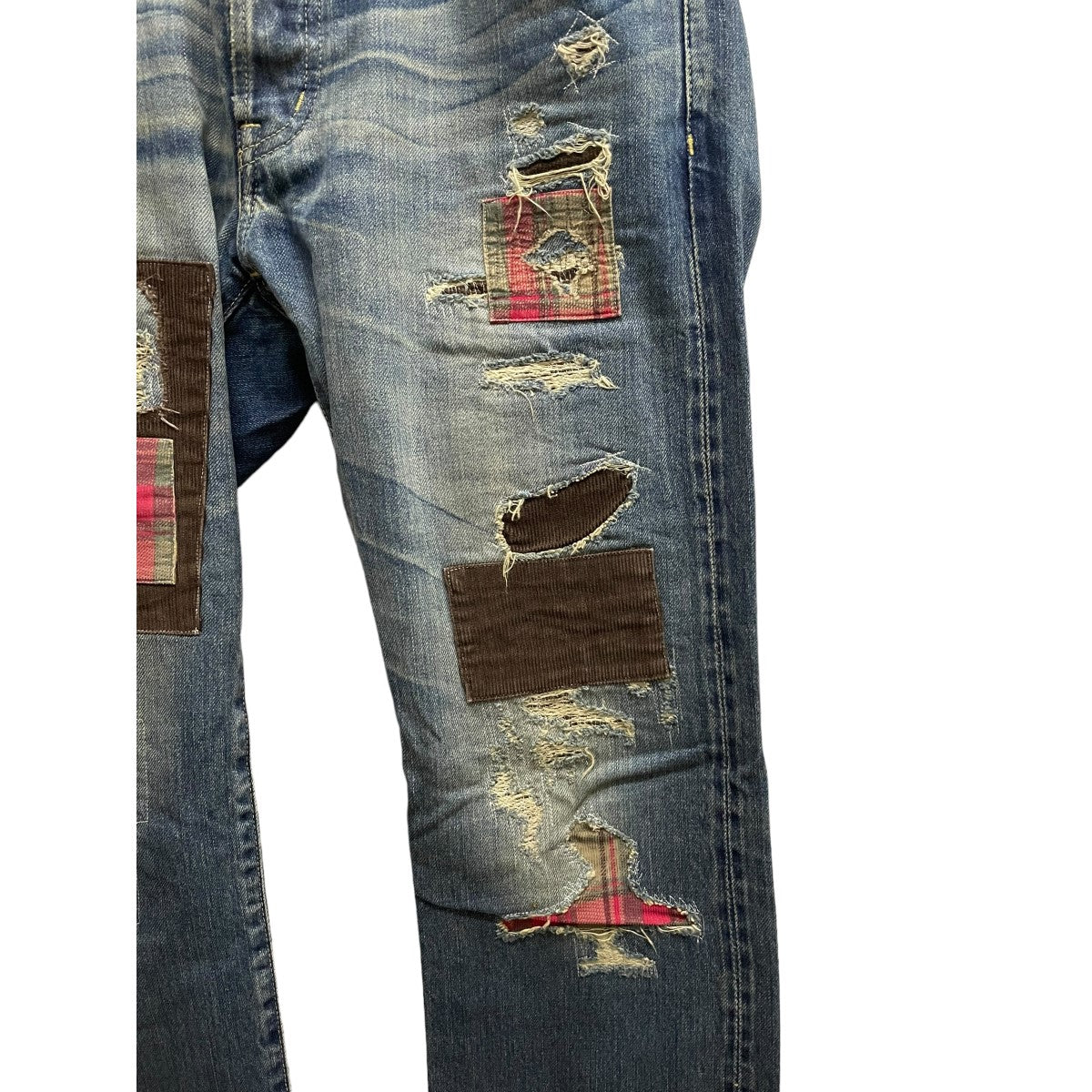 スタッズ パッチワーク ストレート デニムパンツ 0224AP07