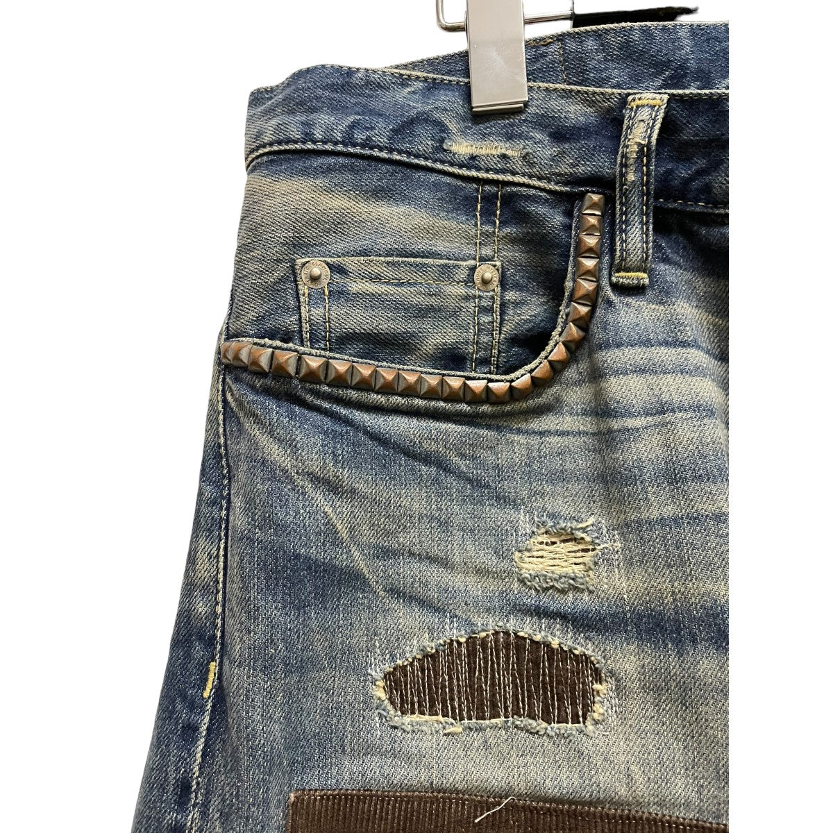 スタッズ パッチワーク ストレート デニムパンツ 0224AP07