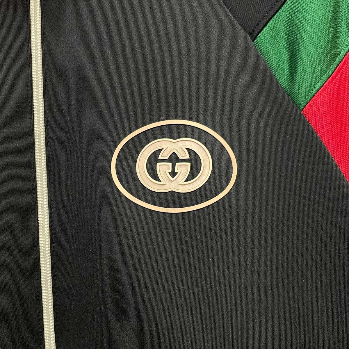 GUCCI(グッチ) Logo-Print Striped Webbing-Trimmed Jersey Bomber