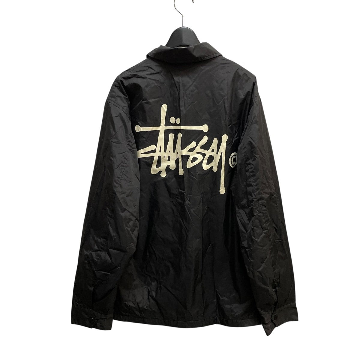 4MA02_ hiro様　　希少 L ステューシー コーチジャケット 刺繍ロゴ stussy(ステューシー) コーチジャケット ブラック サイズ L
