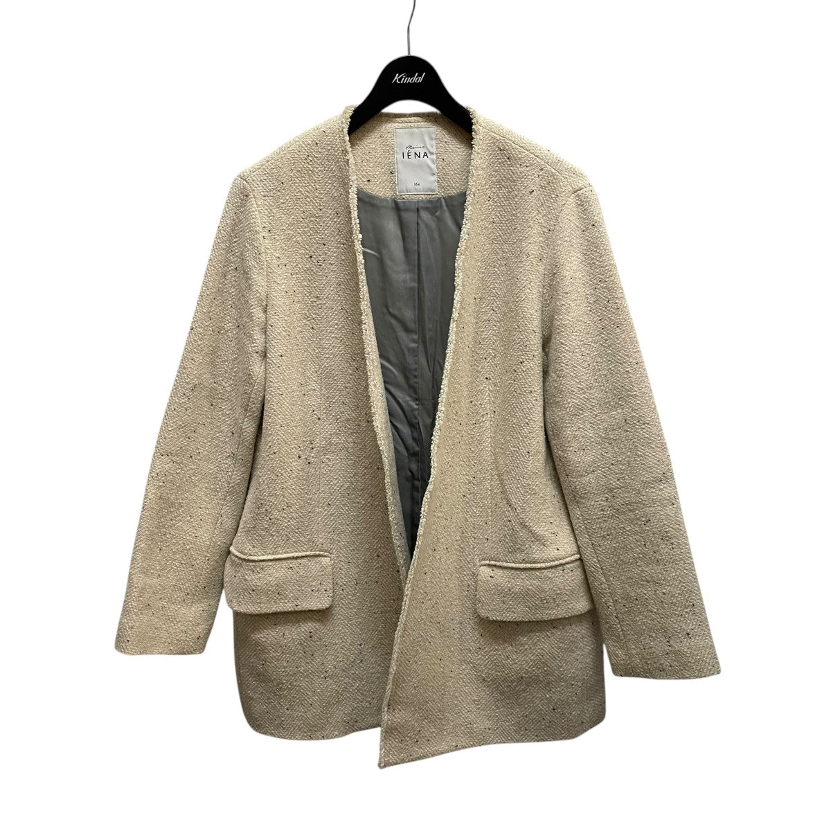 maison NALYAシルクネップヘリンボンジャケットノーカラージャケット