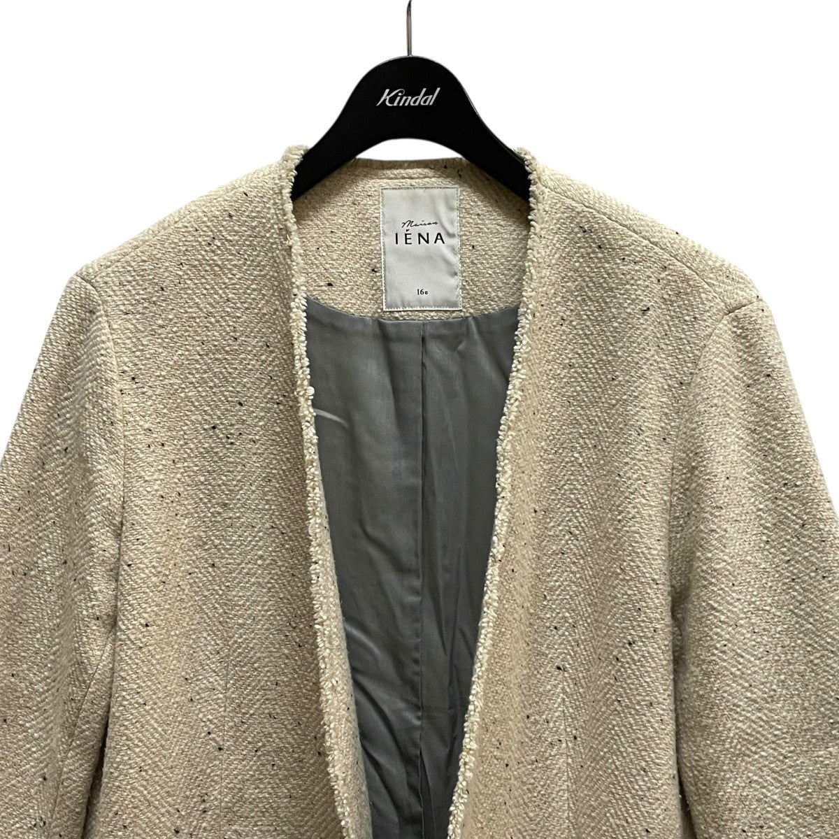 maison NALYAシルクネップヘリンボンジャケットノーカラージャケット