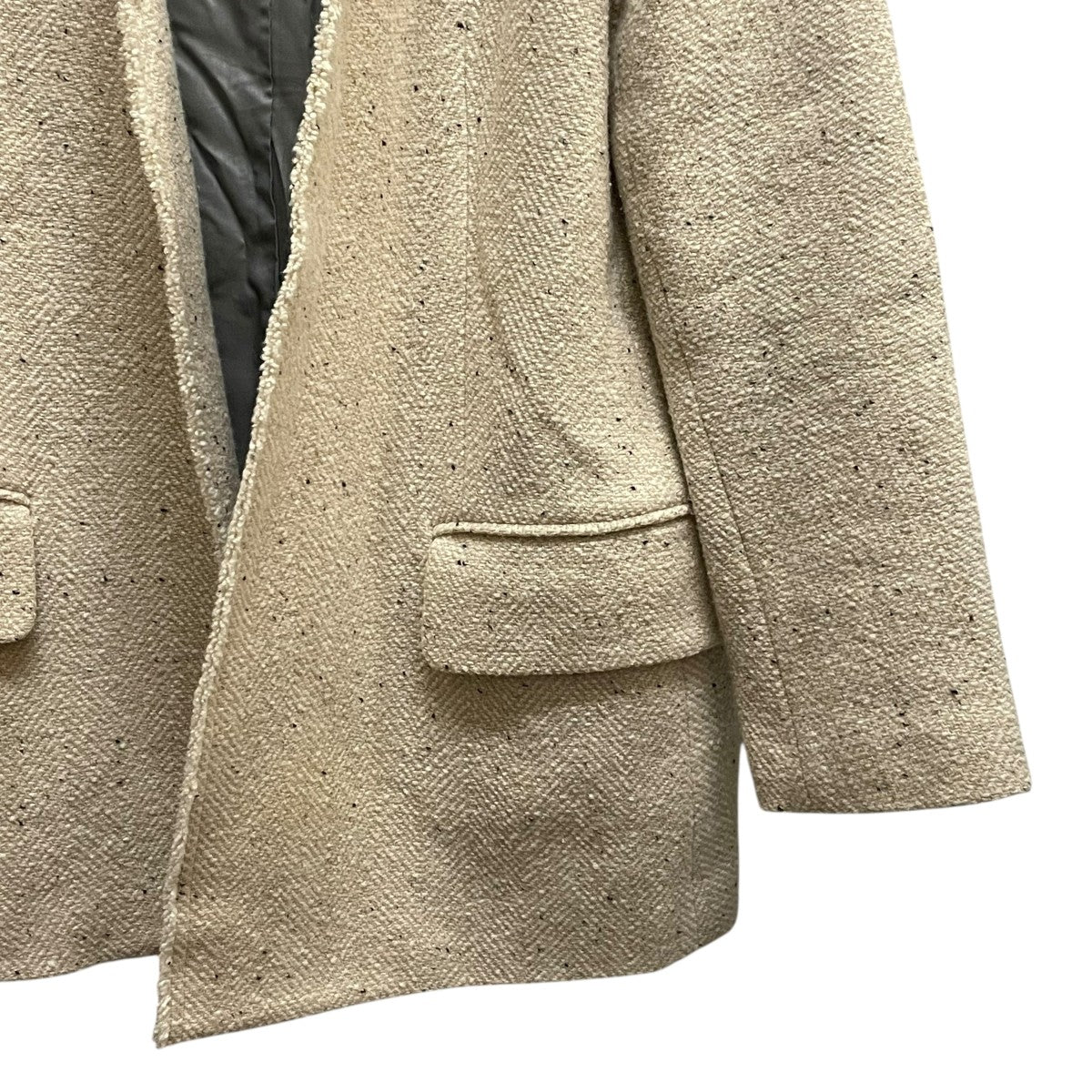 maison NALYAシルクネップヘリンボンジャケットノーカラージャケット