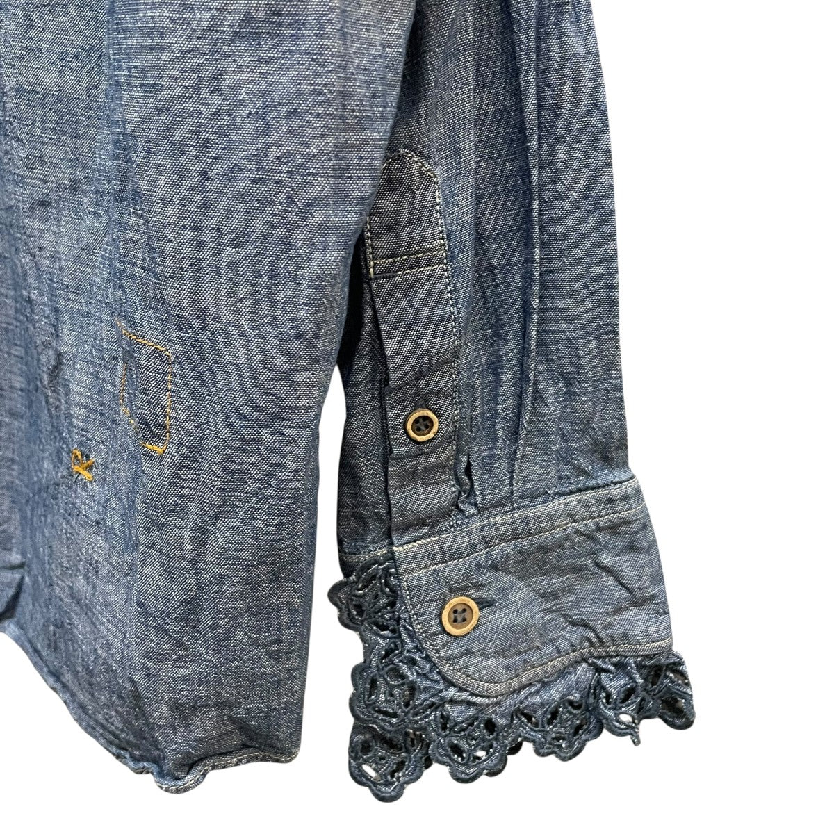 ✨美品✨45R✨黒✨ダンガリーのカットワークのブラウス✨完売品 45R（フォーティファイブアール）の「ダンガリーカットワークの