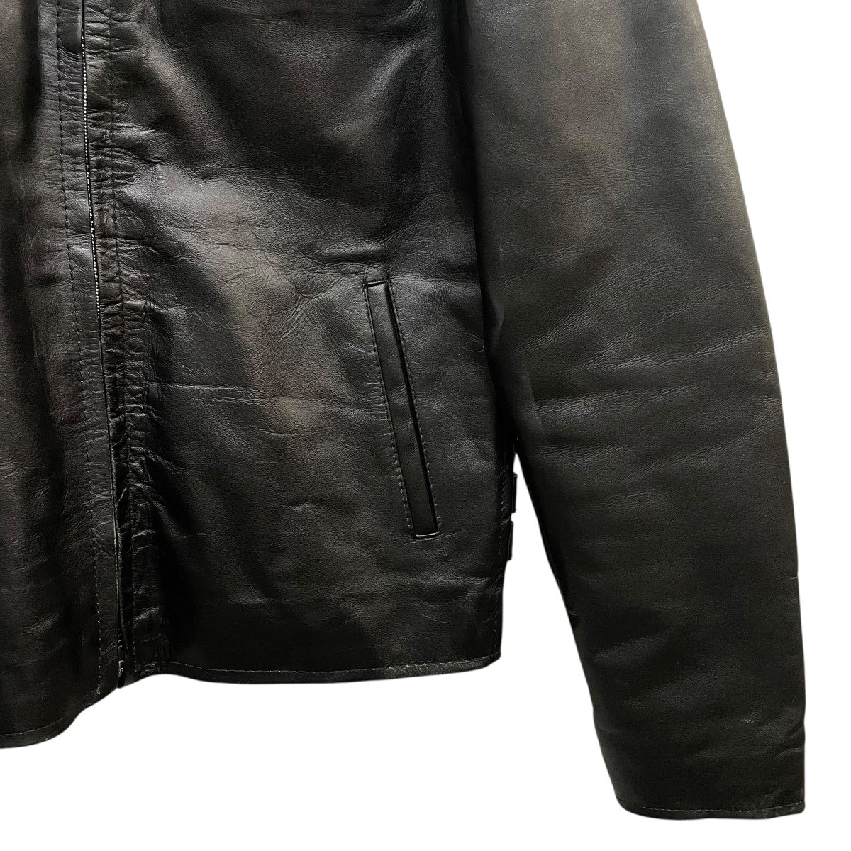 未使用タグ付き HORN WORKS パンチング レザージャケット XL Horn Works 本革 UKパッドダブルライダースジャケット メンズ