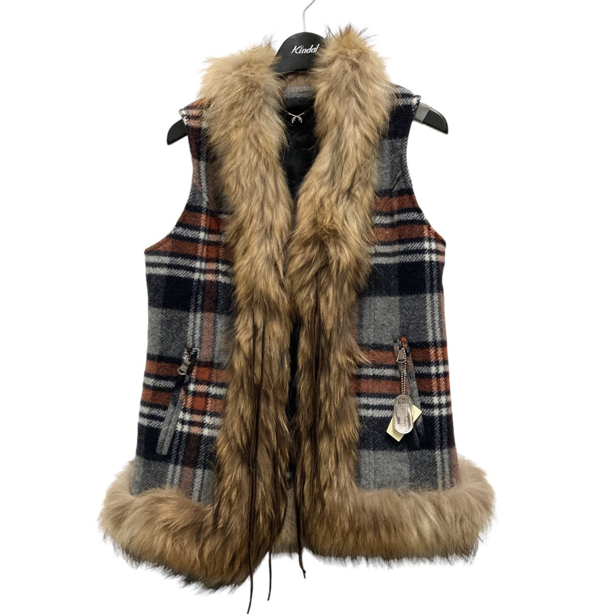 WOOL CHECK  FUR VEST  SWAROバックスワロベスト12FRLV 02A