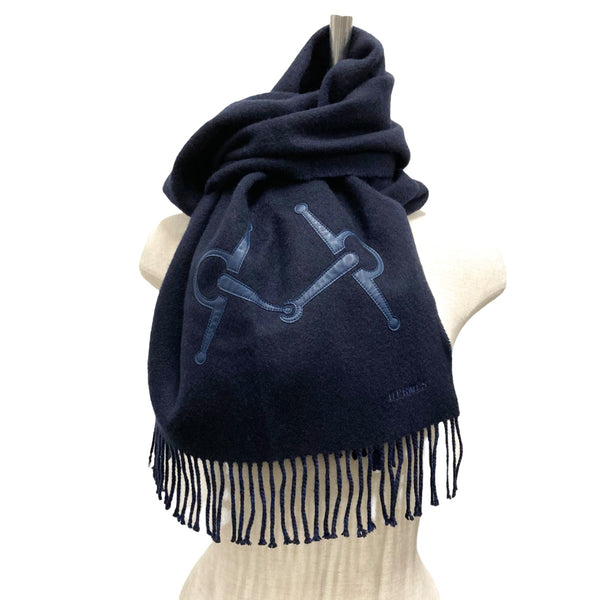 HERMES(エルメス) ホースビットフリンジマフラー ネイビー｜【公式