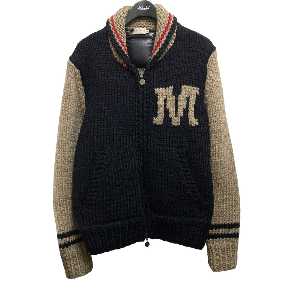 美品 【MONCLER】モンクレール MAGLIONE TRICOT GILET カウチン ニット 切替 ダウンベスト サイズL メンズ 男性