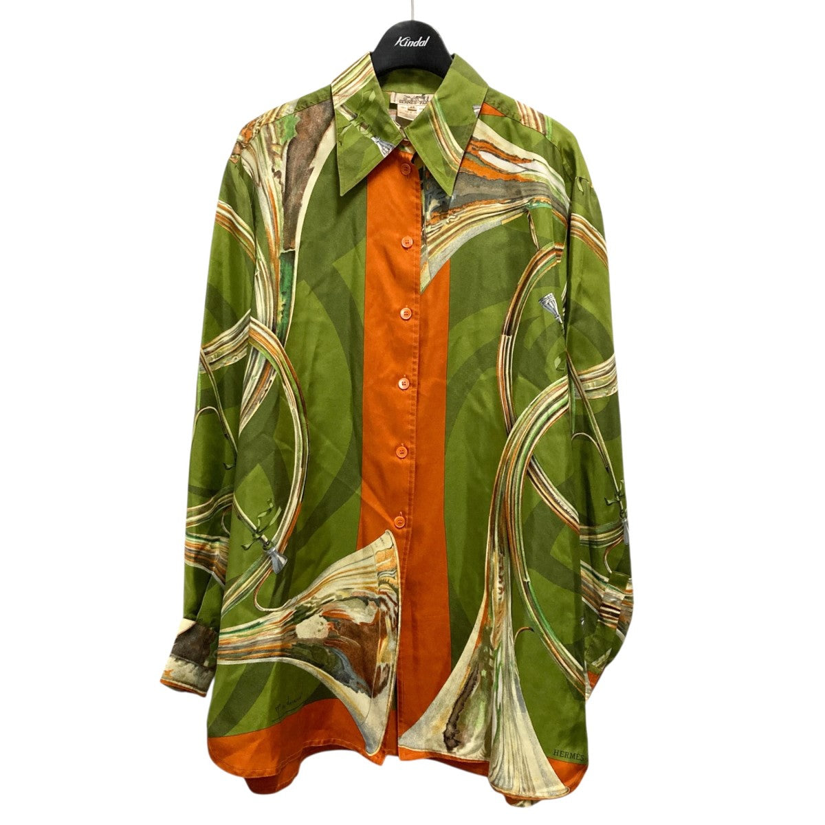 HERMES(エルメス) 総柄シャツ グリーン×オレンジ サイズ 40｜【公式