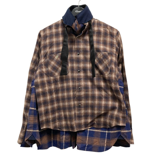 【中古】サカイ sacai 20-02237M レイヤードチェックシャツ 長袖 前開き コットン 1 濃紺 ライトグレージュ 8018001502388_1_grande.jpg?v=