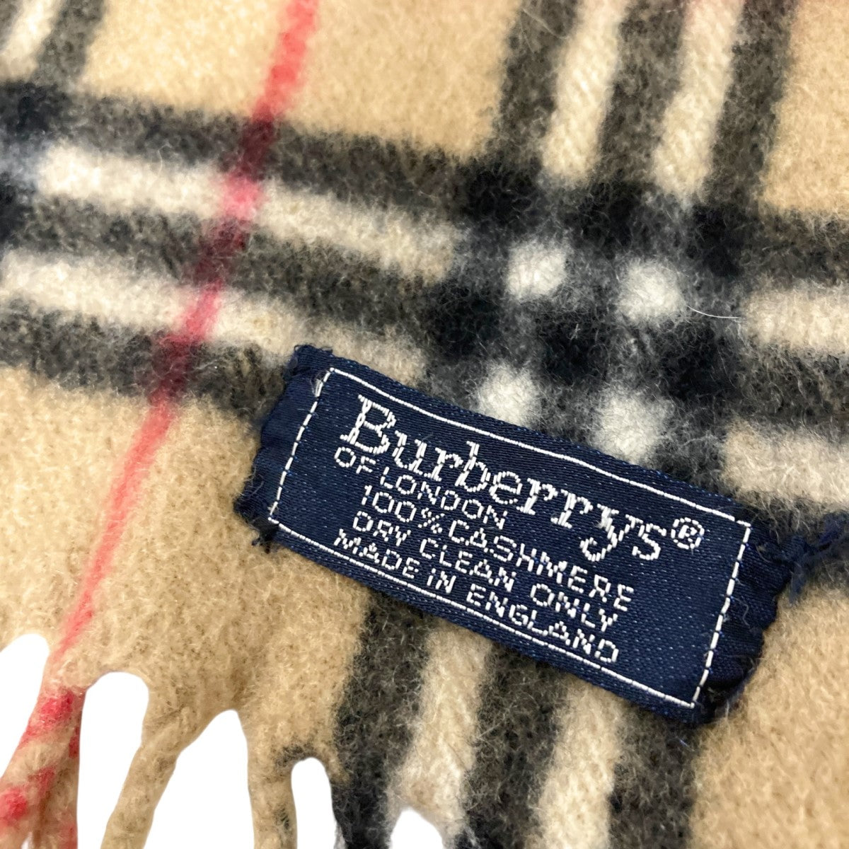バーバリー　ノバチェック　カシミヤ100 マフラー ベージュ　フリンジ　1 美品】バーバリー カシミヤ100% マフラー 英国製 ノバチェック