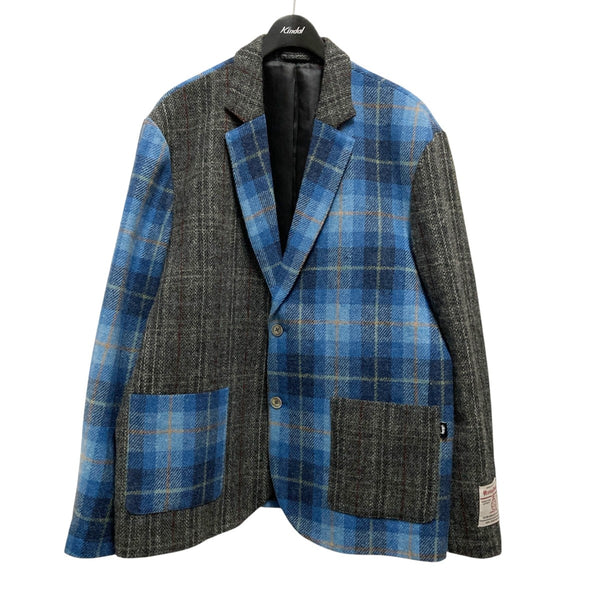 stussy×Harris Tweed チェックテーラードジャケット グレー×ブルー