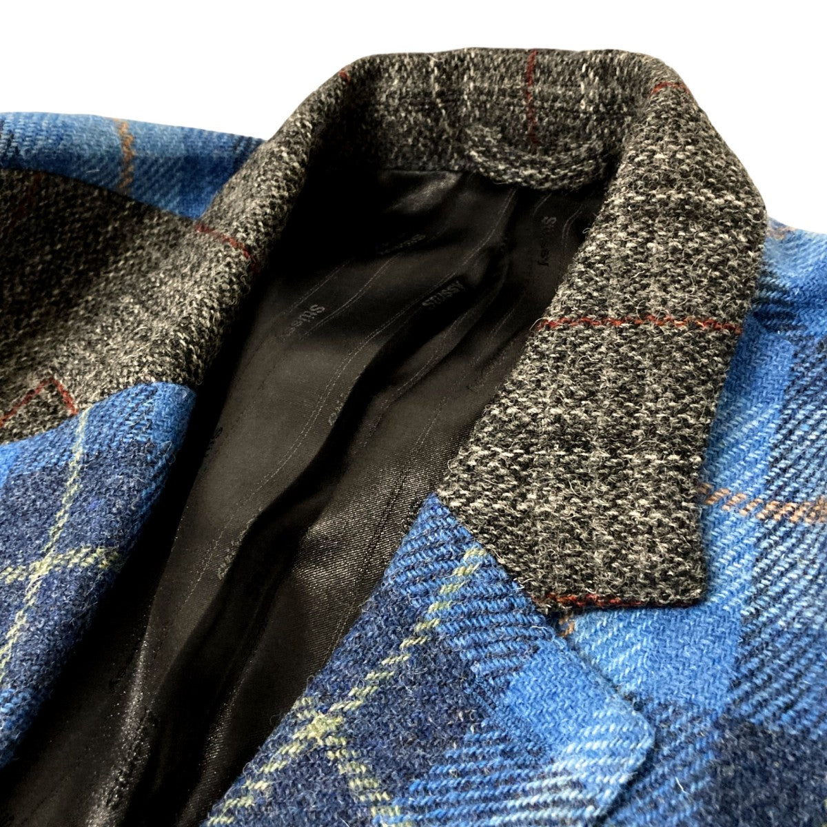 stussy×Harris Tweed チェックテーラードジャケット グレー×ブルー stussy×Harris Tweed チェックテーラードジャケット グレー×ブルー