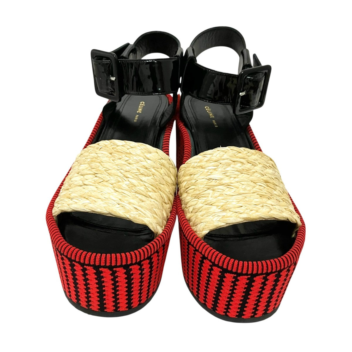 ☆未使用☆CELINE☆23.5㌢☆ミュール☆ウェッジソール☆サンダル☆レッド☆ CELINE(セリーヌ) Strap Wedge Sandalウェッジソールサンダル