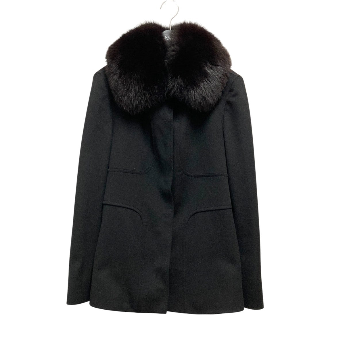 MaxMara ブラック ロングコート ファー付き MaxMara(マックスマーラ) フォックスファー付き コート ブラック