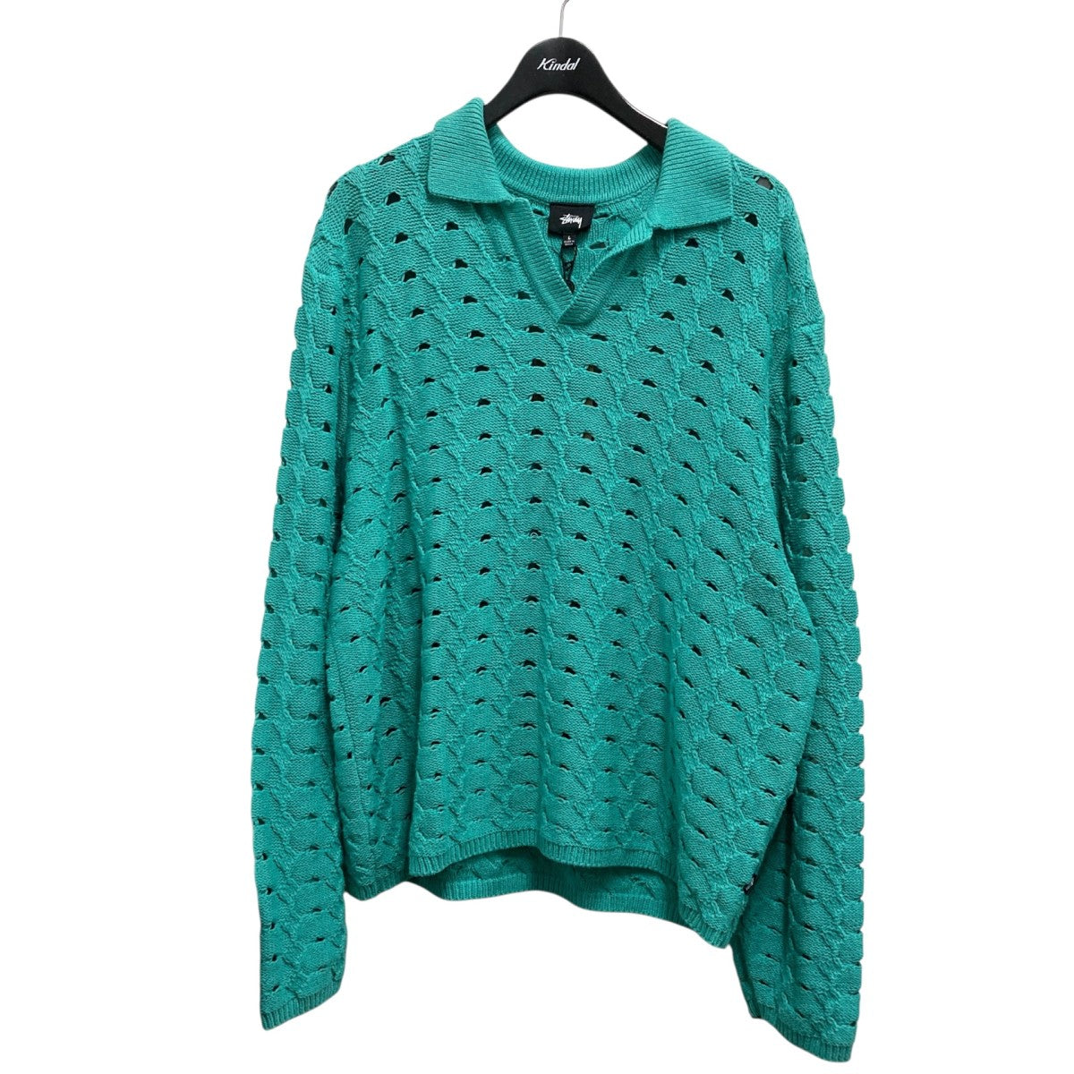 stussy OPEN KNIT COLLARED SWEATERメッシュニット117235 古着・中古-1枚目のアイテム画像