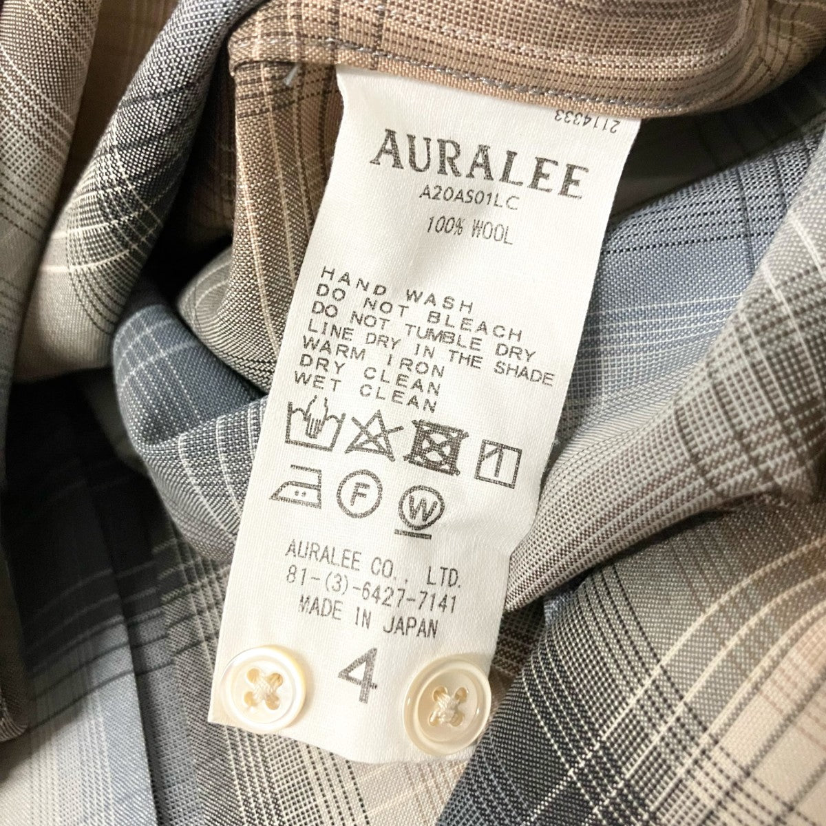 AURALEE チェック長袖シャツA20AS01LC 古着・中古-5枚目のアイテム画像
