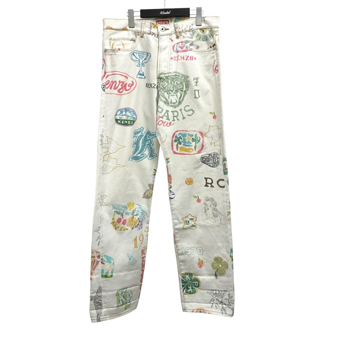 KENZO DRAWN VARSITY ASAGAO STRAIGHT総柄ペイントストレートパンツFE55DP3319I3 古着・中古-1枚目のアイテム画像